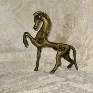 Vintage Greek Bronze Horse Figurine Geometric Style Statue 1960s Greece